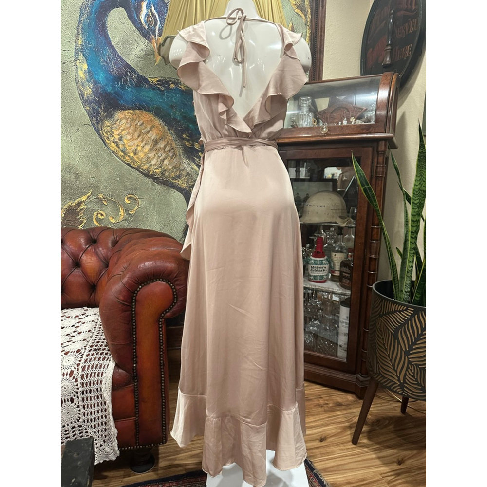 ASTR The Label Beige Ruffle Wrap Maxi Dress Women's M - Picture 3 of 9